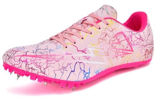 Zapatillas de Atletismo para Mujer con Clavos Zapatillas Saltos Ligeras Profesionales, CóModas Resistente Al Desgaste Antideslizantes, para Sprint Running,Rosado,39 EU
