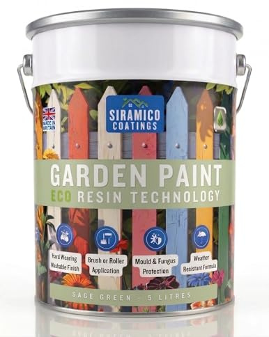 SIRAMICO COATINGS Garden Paint – 5 Litres - Eco Resin Premium One Coat Garden Paint for Garden Furniture (Sage Green, 5 Litre)
