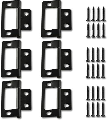 Alinw 6 Pcs Black Door Hinges Flush Hinges, 51 x 24mm Flush Mount Hinge with Screws for Closet Drawer Box Wardrobe Cabinet Windows (Black)