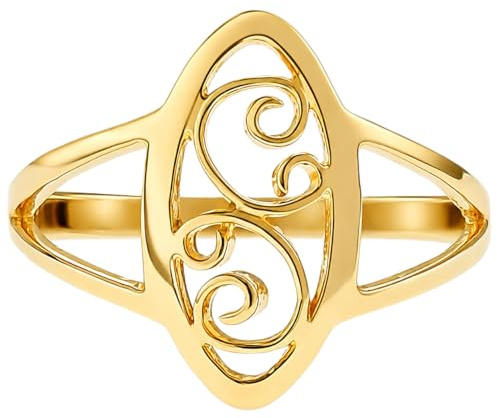 Bague Arabesque en Plaqué Or 18 Carats - Anneau Ajouré Filigrane Chic et Moderne pour Femme - Bijou Poinçonné Style Marquise Vintage - Idée Cadeau Idéale - Tailles 50 à 68