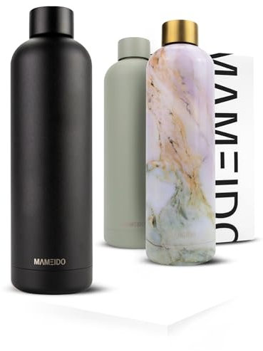 MAMEIDO Trinkflasche Edelstahl 500ml, auslaufsichere Thermosflasche, Kohlensäure geeignet, BPA frei, Isolierflasche 12h heiß & 24h kalt (Rich Black, 0,5l)
