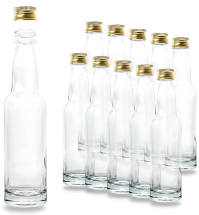 Flaschenbauer - 10x kleine Glasflaschen 100ml mit Schraubverschluss Gold - Glasflasche zum Selbstbefüllen - Saftflaschen, Sirupflasche, Schnapsflasche, Ölflaschen, Likörflasche - Made in Germany