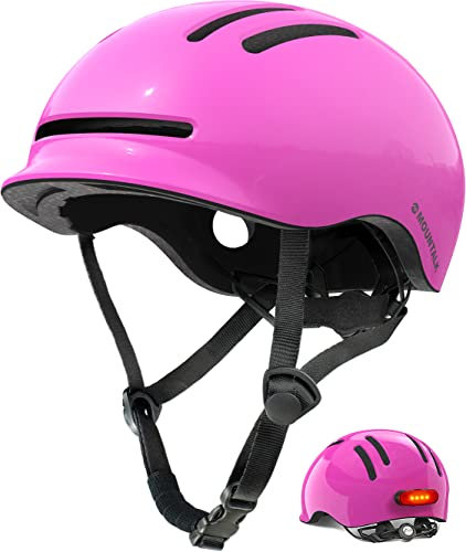 Bike Helmets for Adults Men Women,Mens/Womens Cool Bicycle Helmet with Magnetic Rear LED Light,Youth Boys/Girls Helmet (Shiny Rose Pink,M)