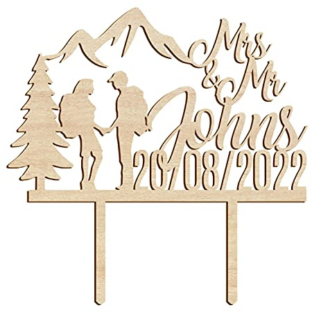 Hochzeit Personalisierte Topper Berge der Liebe Name und Datum 21x19cm Tortendeko (Eco/Braun)