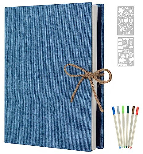 AIOR Selbstklebende Fotoalbum Einkleben und zum Selbstgestalten, Leinen Fotoalben Scrapbook 60 Weißen Seiten, Retro Nachfüllbar Fotobuch, Geburtstag Jahrestag Geschenk (Blau)