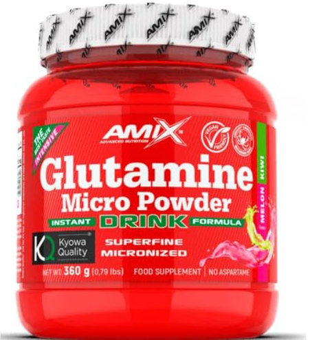 Amix Glutamina Micro Powder Drink 360 gr - Acelera la Recuperación - Mejora el Rendimiento Físico - Ideal para Deportistas - Sabor Melón-Kiwi