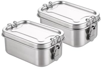 Misichao Small Stainless Steel Food Storage Containers - 400 ml Set of 2 Reusable Metal Snack Containers with Leakproof Lids for Lunch Box, Snacks & Leftovers | BPA-Free Plastic-Free | 2 Count