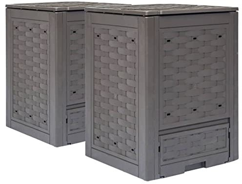 Gartenkomposter 2 STK., LAPOOH Garten Komposter, Thermokomposter, Schnellkomposter, Composter, Braun 60 x 60 x 83 cm 600 L