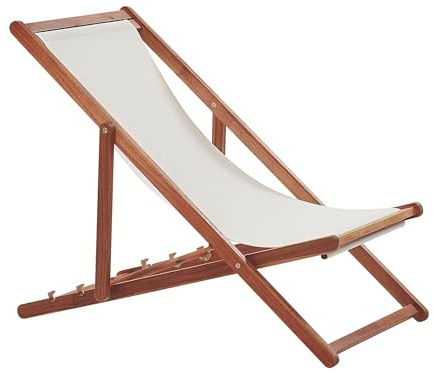 Tumbona de jardín de madera de acacia oscura blanco crema con 2 telas a elegir reclinable plegable Anzio