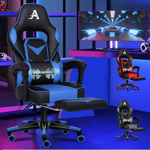 ALFORDSON Sedia da Gioco da Corsa Executive Sport Gordon Con Poggiapiedi, Bracciolo in Pelle PU, Poggiatesta - Per Ufficio e Casa, Gorden, Blu