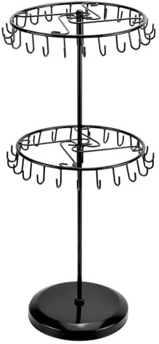 QWORK® 2-Stufiger Drehbar Schmuckständer, 46-Haken Schmuckbaum für Ketten & Armbänder, Ringe & Ohrringe - H48 x B20,5 cm - Schwarz