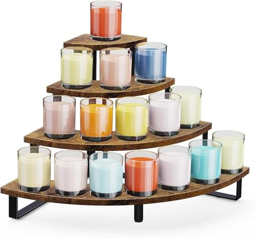ELITEROO Trädisplay stigningsstativ, 4 nivåer skrivbordsdisplayhöjare, nivåindelad displayhylla, bordsbänk hylla för smink, parfym, figur, ljus, cupcake (böjd hörn)
