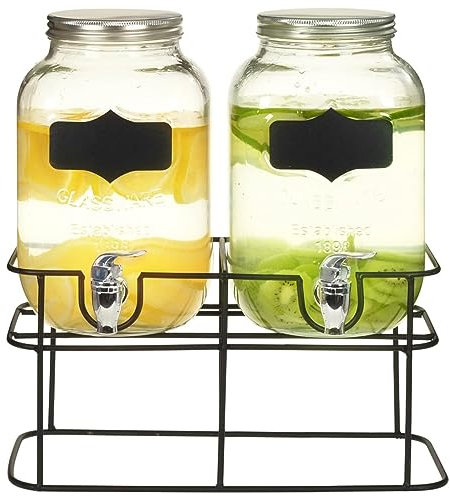 Somanki Dispensadores de Bebida con Soporte 2 Unidades Vidrio 2 x 4 L, Botella De Cristal con Grifo, Jarra con Grifo, Dispensador De água, Dispensador De Cócte