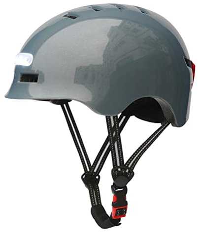 Ghzste Fahrradhelm mit LED-Scheinwerfer, LED-Fahrradhelm für Erwachsene, Wiederaufladbarer USB-Schutzhelm für Laufrad, Roller, Nachtradfahren, Klettern (L)
