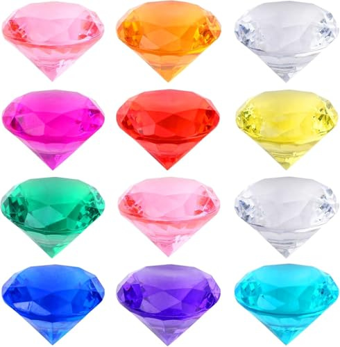 12 Stück Edelsteine für Kinder,40mm Groß Acryl Diamanten Bunte(10 Farbe) | Diamantkristalle Transparent,Kunststoff Diamanten Deco für Vasen, Tischdeko,Party Mitgebsel, Hochzeit