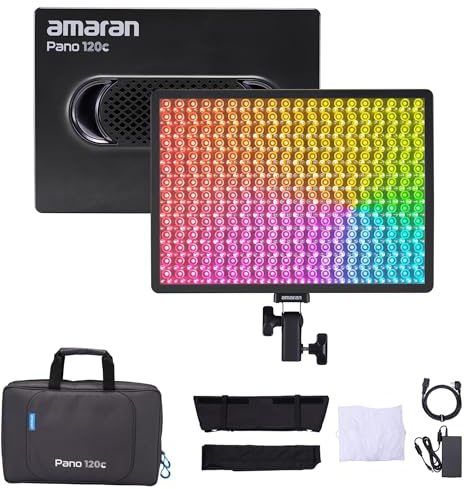 Amaran Pano 120c Kit, Full-Color LED Panel Light, 120W RGBWW Ultra-Slim Photography Key Light, 13,490 Lux Output, Softbox, Grid, Carrying Case & App Control for Video, Studio & Outdoor Shoots