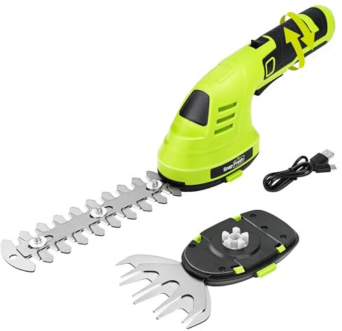 SnapFresh Taglia siepe - Batteria elettrica mini taglierine senza fili con testa rotante, con batteria da 7,2 V, cesoia per intagliasiepi 2 in 1 e caricabatterie, 14 cm (arbusti) / 8 cm (erba)