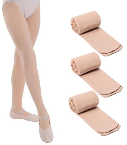 Mayoii 3 pares de medias para niña 60D opacas de ballet para niños, medias elásticas finas, medias cómodas para niñas, color carne, 80-110
