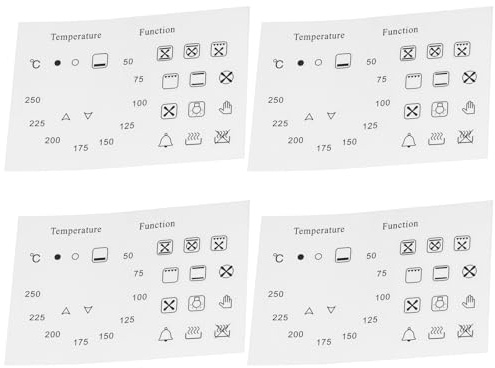 Create idea 4Pcs Oven Temperature and Function Dial Sticker Set 50–250°C + 18 Symbol Decals Laminated Vinyl Replacements, Clear with Black Print