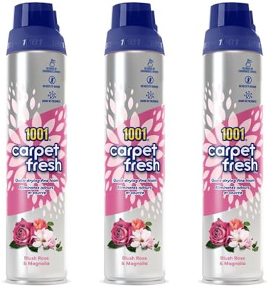 1001 Carpet Fresh Foaming Carpet Cleaner, Blush Rose & Magnolia Scent, Quick-Drying Foam, Odour Eliminator, 300ml, Pack of 3