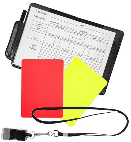 Healeved Juego de Tarjetas de Árbitro de Fútbol Rojo y Amarillo, Set Portátil con Silbato, Material Duradero PU y PVC, para Partidos y Entrenamientos Deportivos Escolares