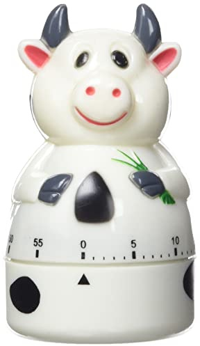 ADE Mechanischer Küchentimer TD 1605. Klassischer Kurzzeitmesser als Kuh-Figur aus hochwertigem ABS-Kunststoff zum Aufziehen. Akustisches Signal nach Zeitablauf. Zuverlässige Eieruhr. Rundskala