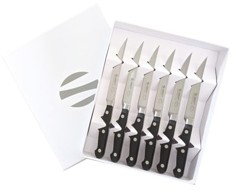 Ambrogio Sanelli, Maitre - Juego de cuchillos para carne (6 cuchillos de mesa con hoja lisa de acero inoxidable nitrógeno, 11 cm, mango ergonómico, cuchillos de cocina profesionales, fabricado en