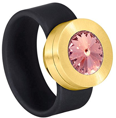 Heideman Ring Colori Damen Wechselstein Zirkonia weiß Edelstahl | Colori Wechselring Gold, schwarzes Band, Edelstahl-Fassung, Zirkonia & Perle austauschbar, Damen, nickelfrei, Geschenk