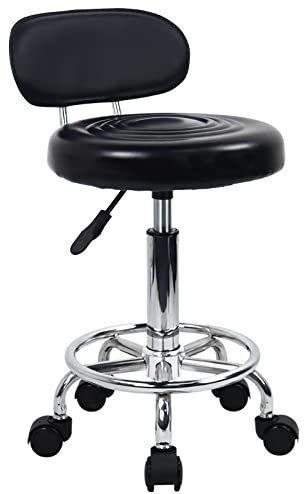 KKTONER PU Leather Modern Rolling Stool with Low Back Height Adjustable Work Salon Drafting Swivel Task Chair with Footrest (Black)