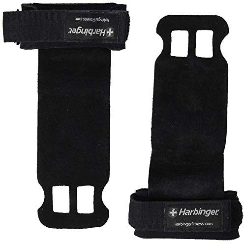 Harbinger Unisex Fitness Handschuh, Handflächengriffe mit Leder zum Gewichtheben, Schwarz, L, 2er Pack