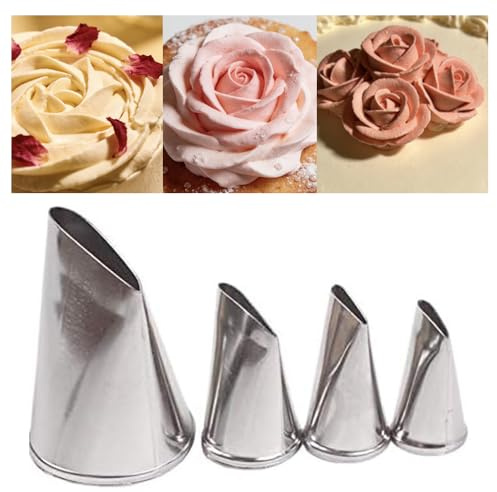 DUORUI Spritztüllen, Spritztüllen, für Creme, Kuchen, Cupcakes, Fondant, Kuchen, Edelstahl, schmale Öffnung, für Rosenblüten, 4 Stück