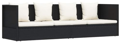 vidaXL Garten-Sofabett mit Kissen Gartensofa Gartenmöbel Gartenliege Loungebett Outdoor Tagesbett Sofa Garten Schlafsofa Sofa Poly Rattan Schwarz