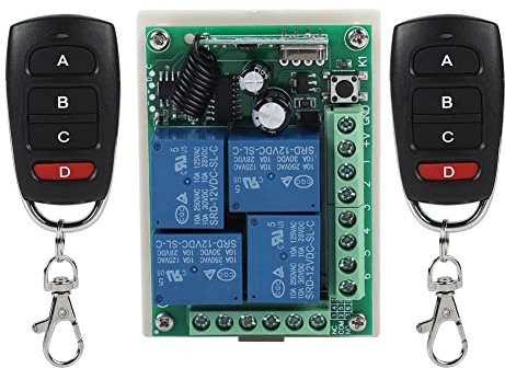 Interruptor de control remoto inalámbrico de 4 canales DC 12V C-1204-V1 Interruptor de relé de RF inalámbrico de 500W - Distancia de transmisión de 100M para abre-puertas de garaje, autos, luces LED
