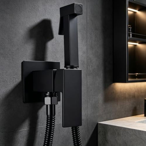 Doccetta per Bidet WC in Acciaio Inossidabile Nero | JUNSHENG Doccetta per Bidet WC in Acciaio Inossidabile con 1.5m Rubinetto Del Bagno Tubo Telescopico Nero