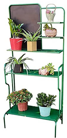 YYUN Table de Rempotage de Jardin Pliante Extérieure en Métal avec Tableau Noir et Étagère Ouverte à 3 Couches pour Jardin, Cour, Campagne