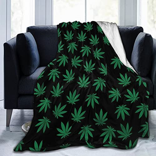Luxurious Soft Flannel Blanket for Couch Bed Sofa, Lightweight Warm Cozy Throw Blanket for Home Decor (Weed Pattern, 50x40)