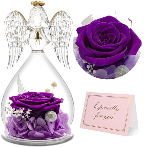 Yamonic Ewige Rose Engel Figur Geschenke für Frauen,Ewige Rose Engel Geschenke für Mama,Geburtstagsgeschenk für Frauen,Oma Geschenk,Ewige Rose im Glas Schutzengel Weihnachten,Muttertagsgeschenk