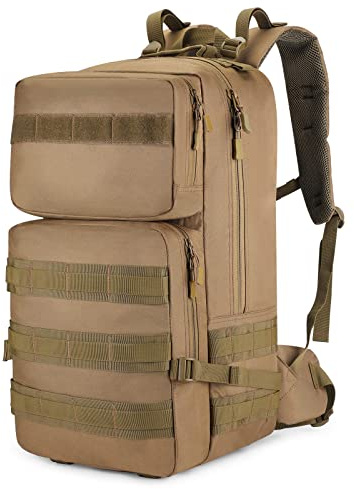 HUNTVP 55L Taktisch Rucksack Militärisch Wanderrucksack MOLLE Trekkingrucksack Wasserdicht Bundeswehr Bergsteigertasche XXL Military Armee Backpack Große Kapazität, Schwarz/Braun/Camo (Braun)