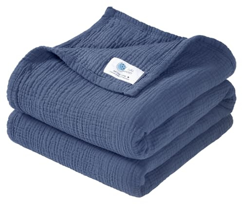 lulumoon Muslin Quilt Blanket, Crib Blanket for Baby and Toddler,47x47 Inches(Blue)