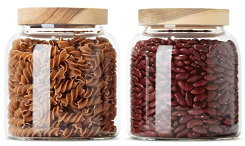 Econovo® Vorratsgläser mit Deckel (2-teilig) 900ml, Vorratsdosen aus Glas mit Holzdeckel luftdicht, Vorratsbehälter Aufbewahrungsgläser Set für Lebensmittel groß & klein