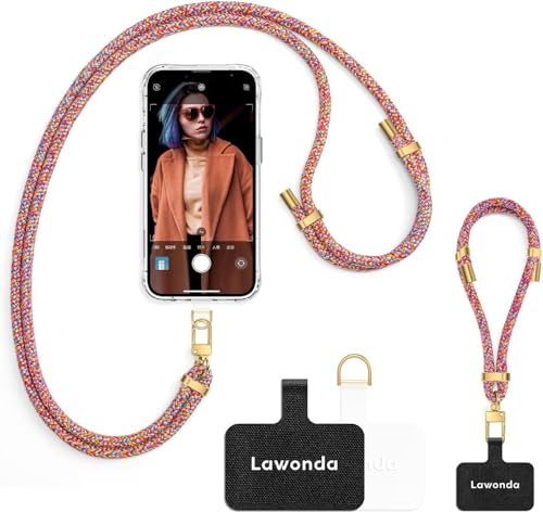 Lawonda Universal Handykette geeignet für alle Smartphones, Kette zum Umhängen um Hals & Handgelenk, Pad mit Kordel, Smartphonekette für Unterwegs, Handyband mit 2er Ersatz Einlage
