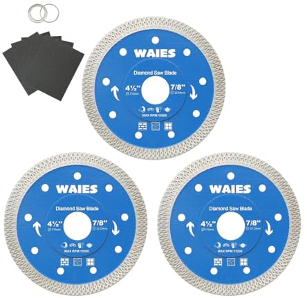 Waies Diamond Cutting Discs 115mm for Angle Grinder,Thin Cutting Wheel for Tile Porcelain Brick Ceramic Concrete Granite Marble (3 Pcs)