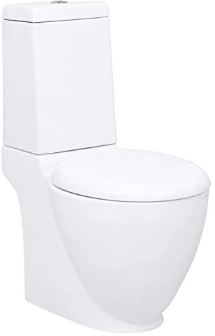 Kavolet Inodoro de cerámica para Inodoro con Descenso automático, Cierre Suave automático, Soporte para Inodoro de baño, Redondo, Salida Vertical, Color Blanco