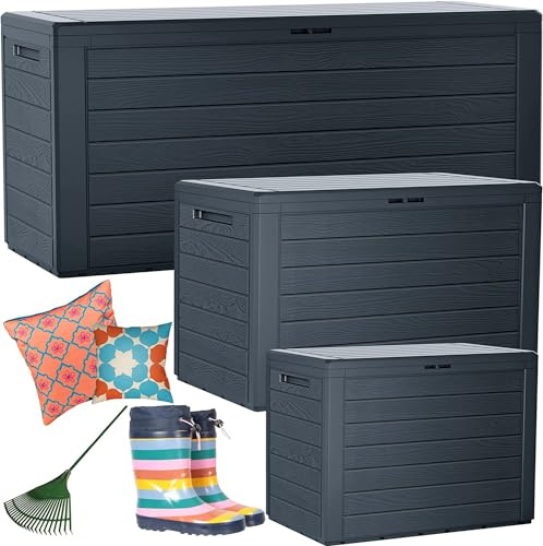STORM TRADING GROUP Garden Storage Boxes Outdoor Garden Furniture | 140L, 190L, 280L Multipurpose Box Cushions/Wellies/Logs/Coal/ Garden Tools (280 Litre, 1 Box), Anthracite Grey