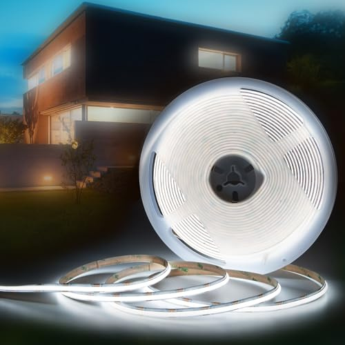HEXIM COB LED Strip, 1-15 Meter LED Streifen, Auswahl: weiß/CCT/RGB, dimmbar 24V, IP20, 3000-6500K, Band 8mm breit, indirekte Beleuchtung (15 Meter kaltweiß)