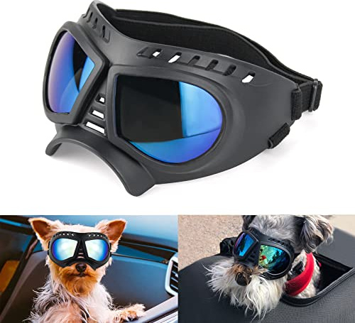 Billionchains Small Dog Goggles Windproof for Small-Medium Breeds Dog Sunglasses Anti-UV with Adjustable Straps - Blue