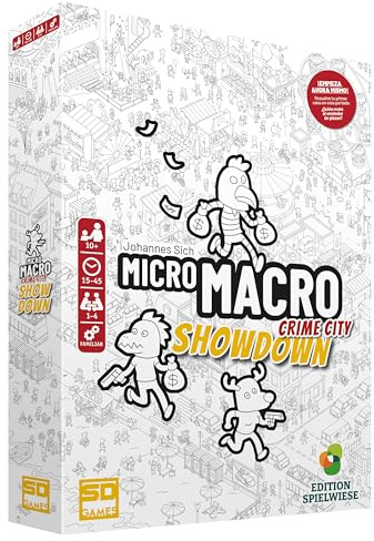 SD GAMES Micro Macro Showdown - Jeu détective pour résoudre les crimes de la ville Crime City, 120 cartes avec 16 cas intrigants, 1 à 4 joueurs recommandés à partir de 10 ans