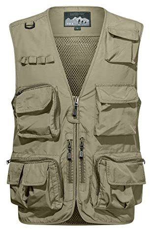 Briskorry Herren Outdoor Weste mit Vielen Taschen Anglerweste Netzweste Leicht Ärmellos Jacke Multifunktionsweste Atmungsaktiv Sommer Weste für Jagd Wandern Safari Weste