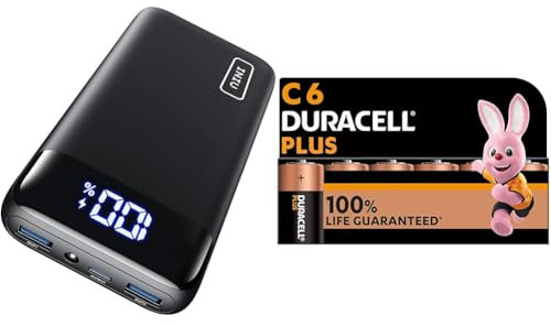 INIU Power Bank, 20000mAh Fast Charging Portable Charger, 22.5W Powerbank with USB C Input & Output & Duracell Plus C Batteries (6 Pack) - Alkaline 1.5V - 100% Life Guarenteed