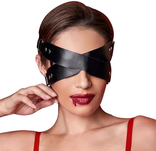 WENTPOL Sex SM Leder Augenbinde gekreuzte Augenmaske Schwarz PU-Leder Maske